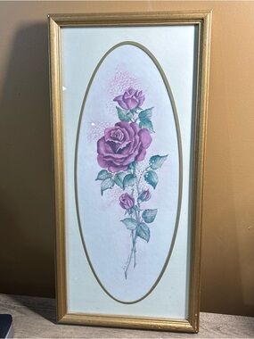 Ava Freeman Print Painting Flowers Matted Framed  21" X 10" Few Marks On Frame